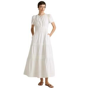 New Quince Women's Classic White Tiered Maxi Dress Large Organic Cotton 4018-19